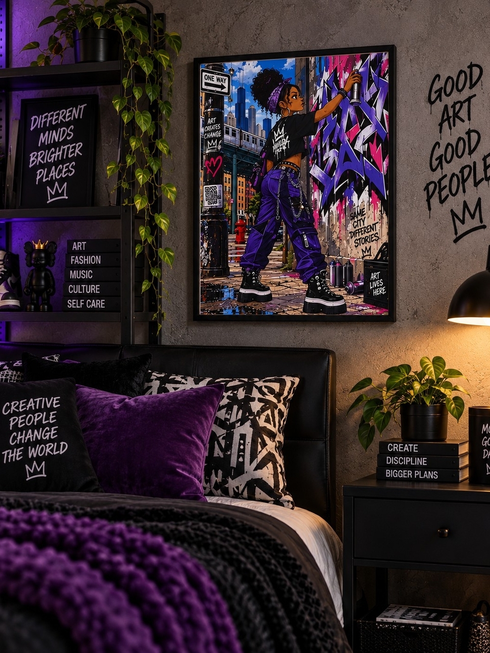 Custom 9x12 Urban Street Art Wall Canvas - Purple Accent Home Wall Decor